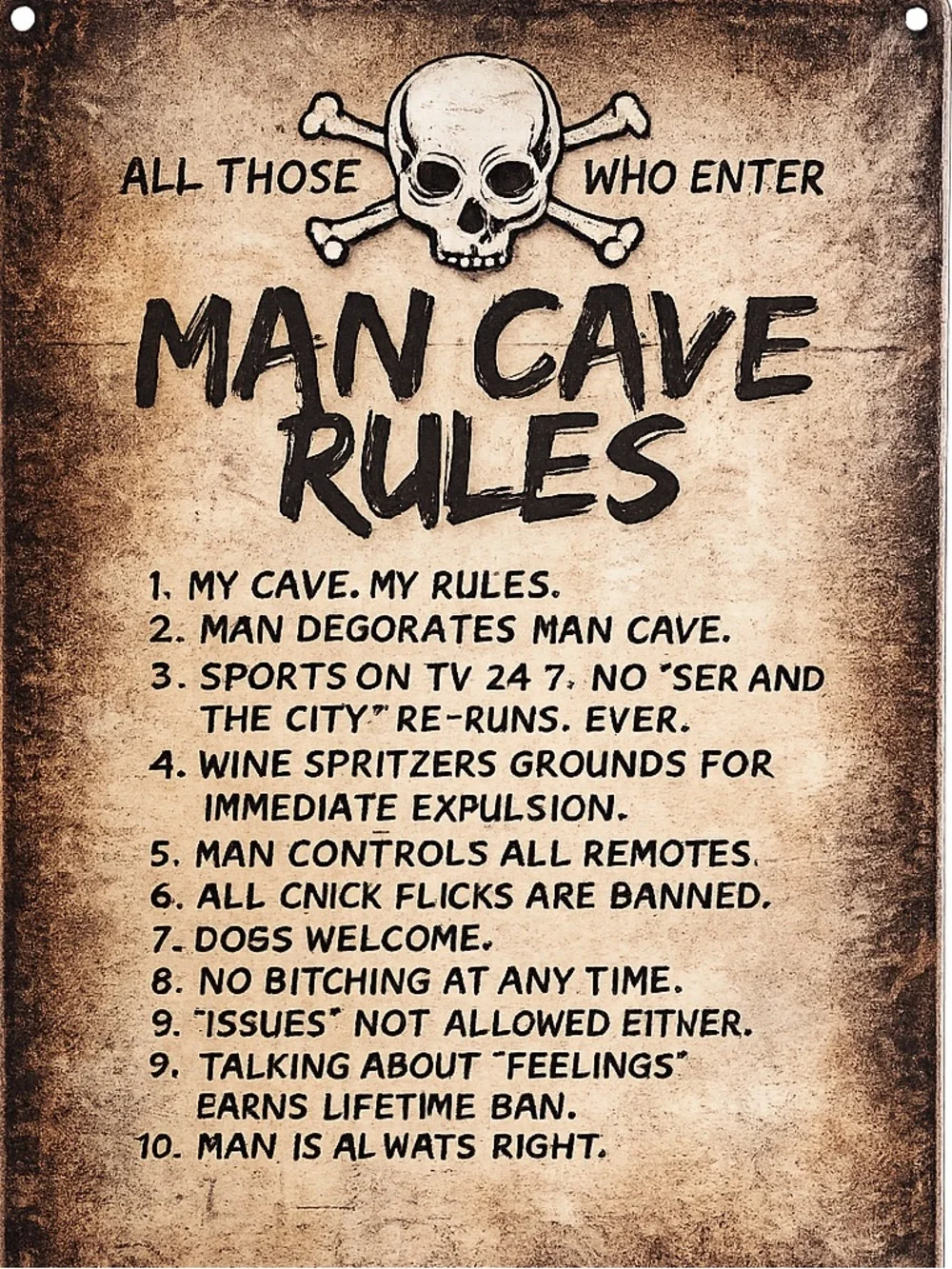 NEW Man Cave Rules Metal Sign